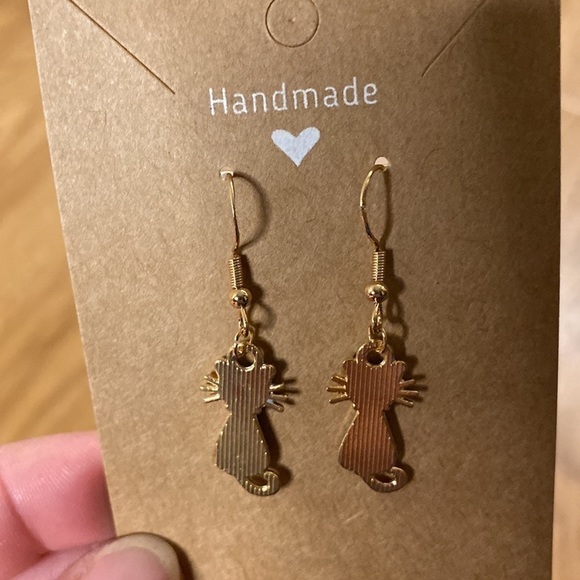 Blue Black  Cat Silhouette Dangle Earrings Homemade - Picture 4 of 5